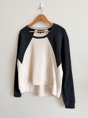 RAG & BONE • Knit Wool Textured Colorblock Sweater in Charcoal/Cream